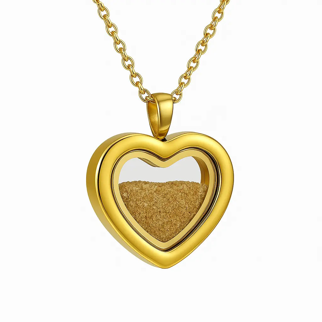 Pendentif cœur en acier inoxydable couleur or avec de la cendre